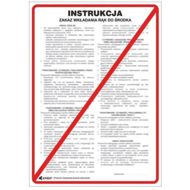 Znak bezpieczeństwa ZAKAZ WKŁADANIA RĄK DO ŚRODKA ZZ-P015-1