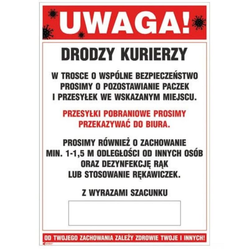 Znak Bezpieczeństwa INFORMACJA DLA KURIERÓW ZZ-IB23 P