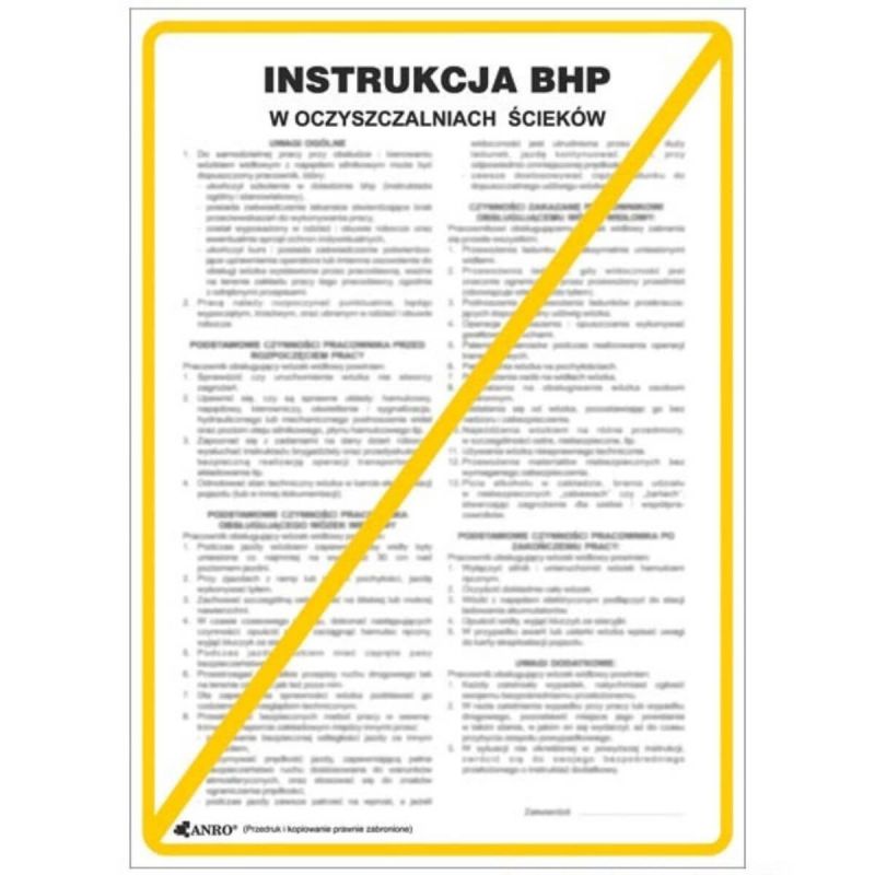 Znak bhp INSTRUKCJA BHP I PPOŻ BHP W OCZYSZCZALNI ŚCIEKÓW