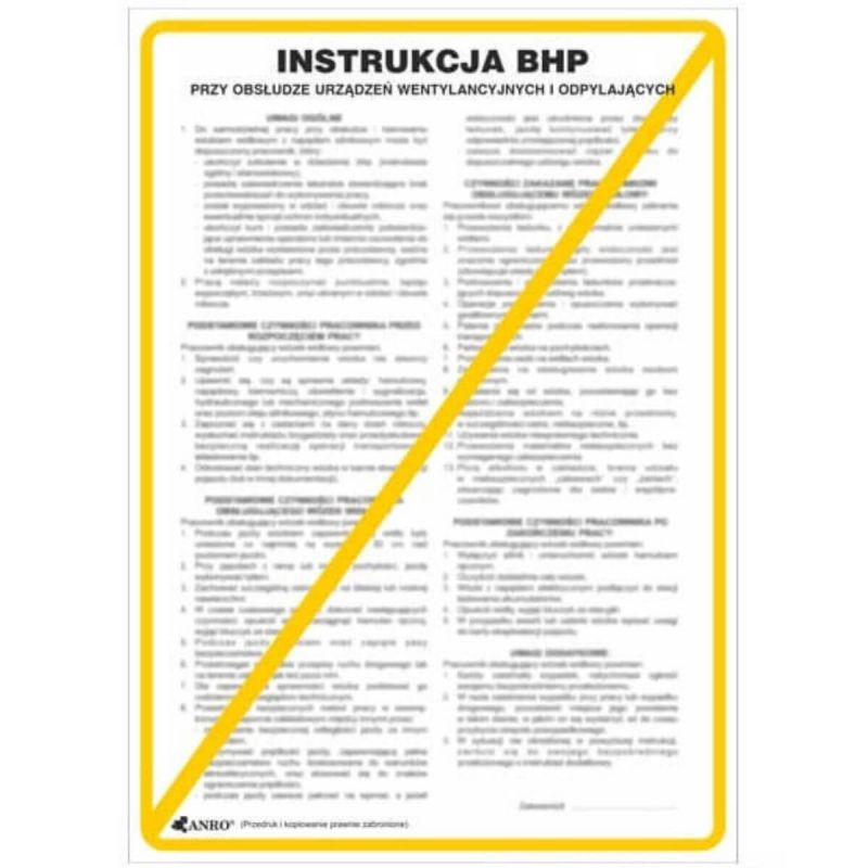 Znak bezpieczeństwa INSTRUKCJA BHP I PPOŻ BHP PRZY OBSŁUDZE URZĄDZEŃ WENTYLACYJNYCH I ODPYLAJĄCYCH