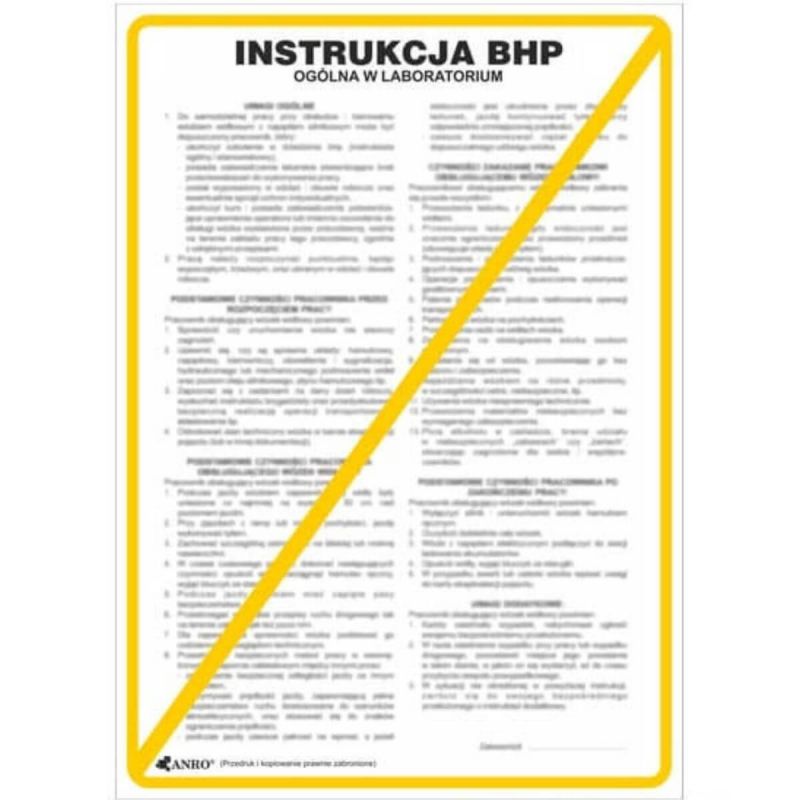 Znak INSTRUKCJA BHP I PPOŻ BHP OGÓLNA W LABORATORIUM