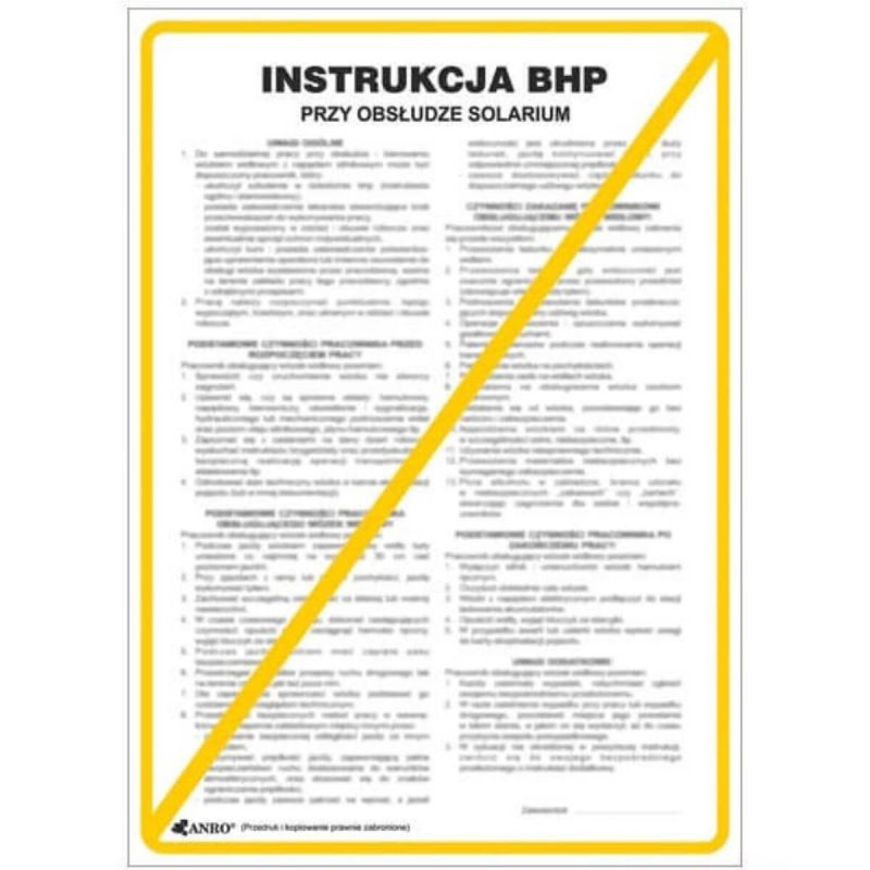 Instrukcja BHP i PPOŻ "BHP PRZY OBSŁUDZE SOLARIUM" ZZ-IBN28