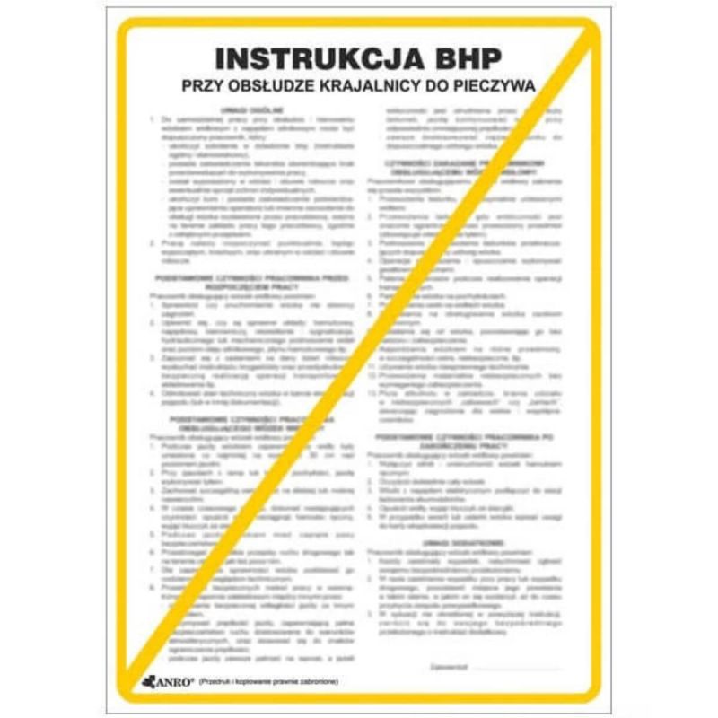 Instrukcja BHP i PPOŻ BHP przy obsłudze krajalnicy do pieczywa