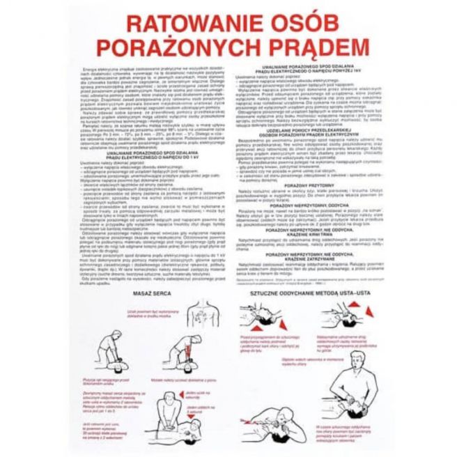 Znak bezpieczeństwa Instrukcja BHP "RATOWANIE OSÓB PORAŻONYCH PRĄDEM"