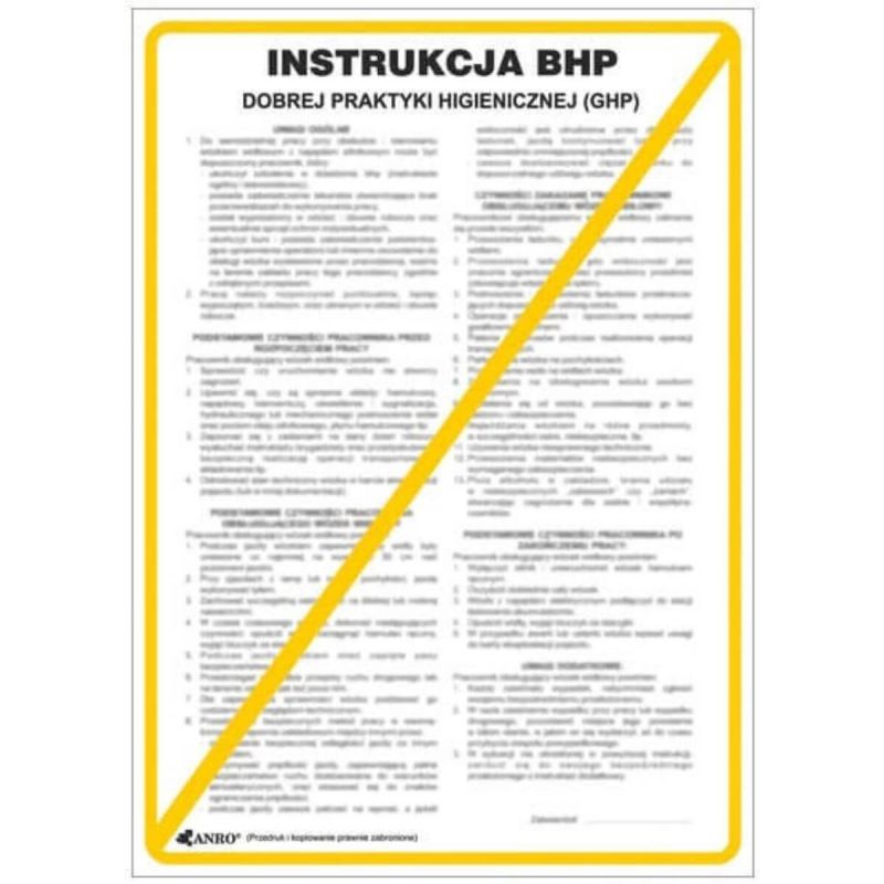 Instrukcja BHP i PPOŻ BHP dobrej praktyki higienicznej (GHP)