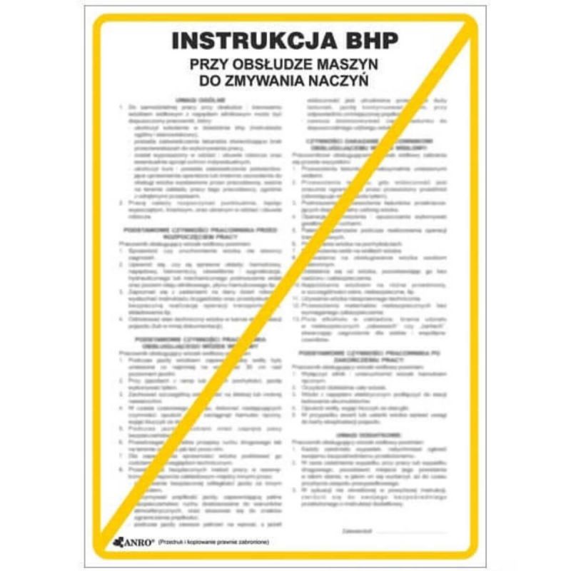 Instrukcja BHP i PPOŻ BHP przy obsłudze maszyn do zmywania naczyń