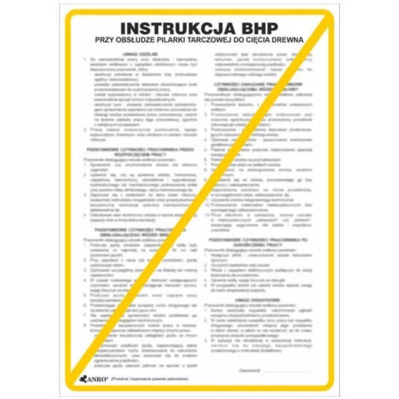 Instrukcja BHP i PPOŻ BHP przy obsłudze pilarki tarczowej do cięcia drewna