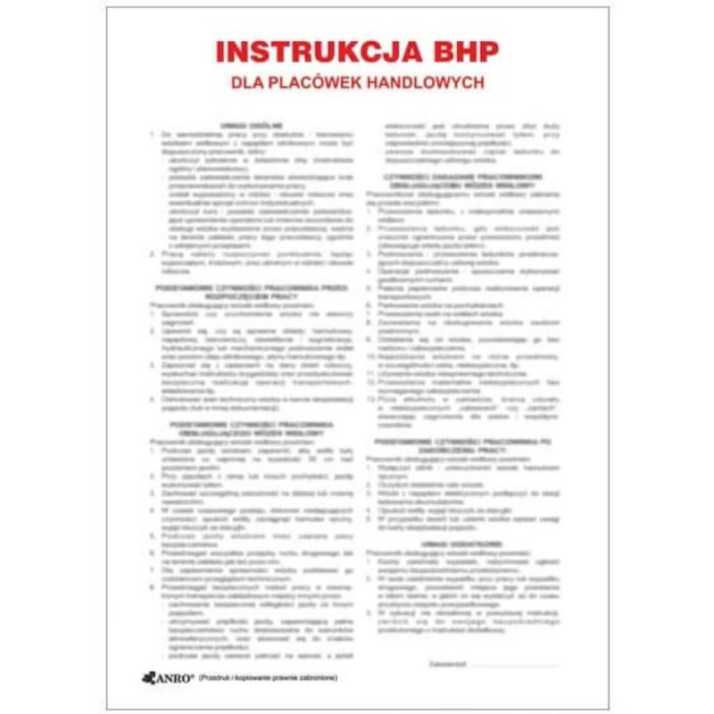Instrukcja BHP i PPOŻ BHP dla placówek handlowych