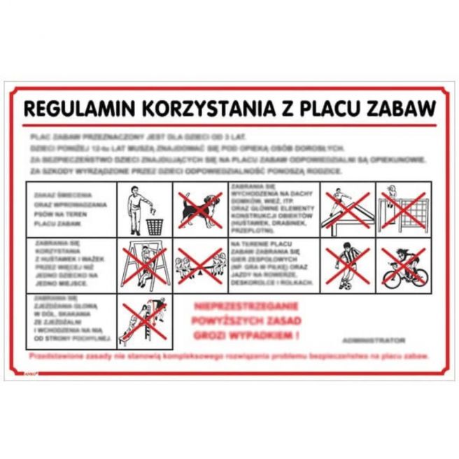 Instrukcja BHP i PPOŻ "Regulamin korzystania z placu zabaw"