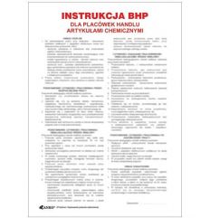 Znak INSTRUKCJA BHP I PPOŻ BHP DLA PLACÓWEK HANDLU ARTYKUŁAMI CHEMICZNYMI