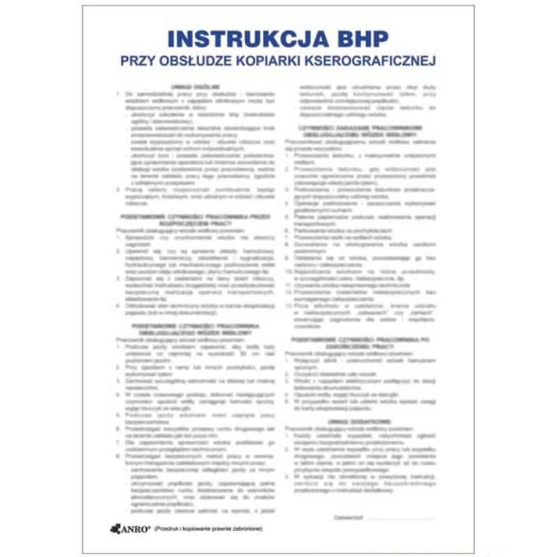 Instrukcja BHP i PPOŻ BHP przy obsłudze kopiarki kserograficznej