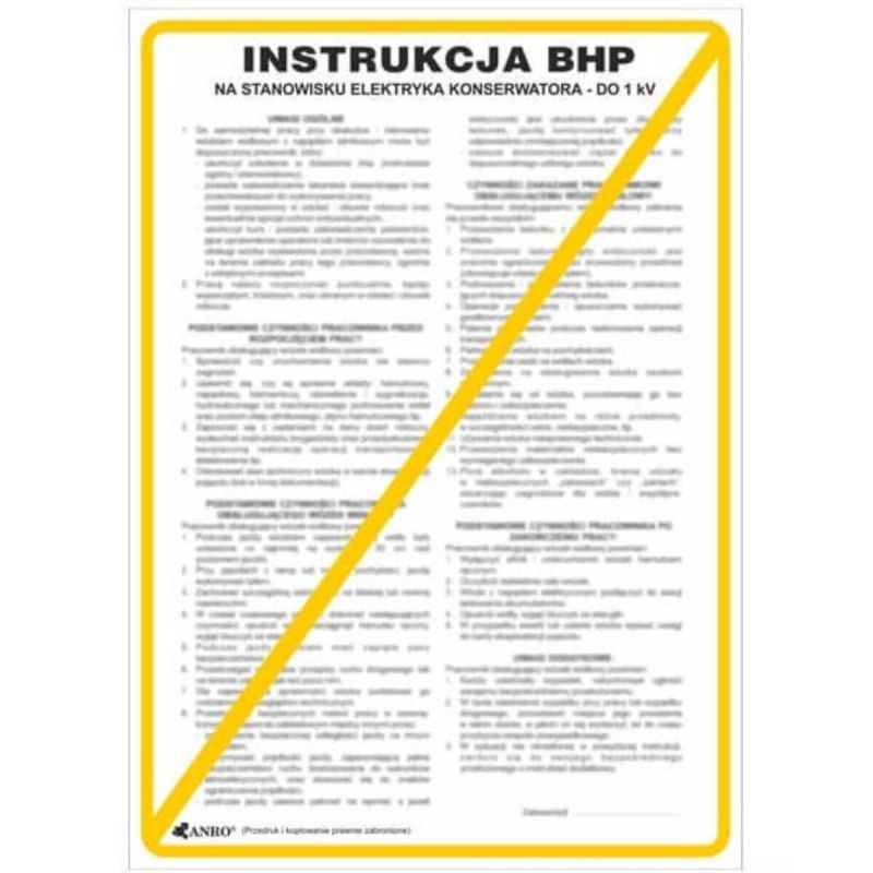 Instrukcja BHP i PPOŻ BHP na stanowisku elektryka konserwatora – do 1 kV