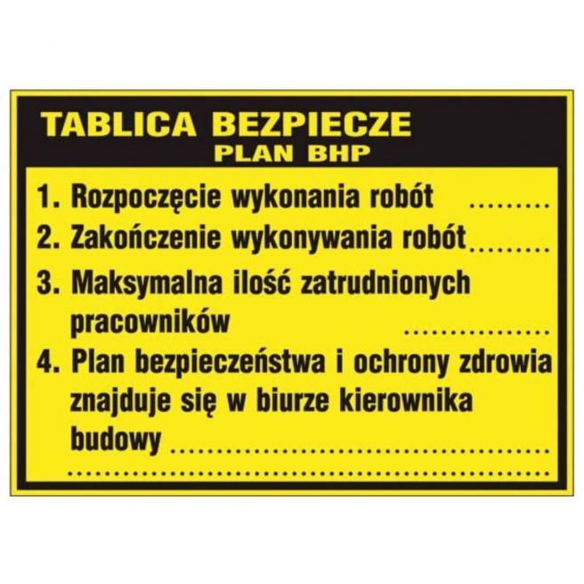 Tablica budowlana TABLICA BEZPIECZEŃSTWA PLAN BHP