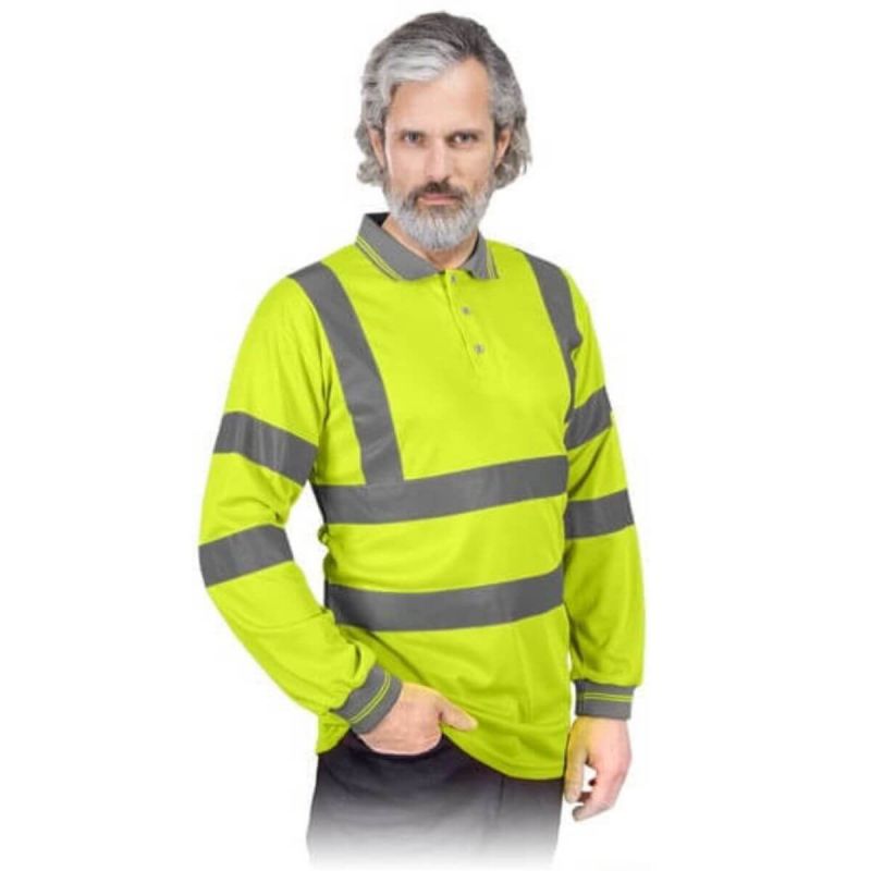 Bluza polo ostrzegawcza z dlugim rekawem z pasami odblaskowymi POLO-FLUO Y zolta
