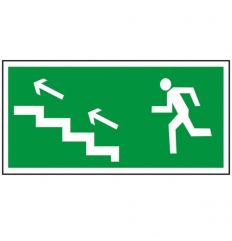 Znak ewakuacyjny KIERUNEK DO WYJŚCIA DROGI EWAKUACYJNEJ SCHODAMI W GÓRĘ