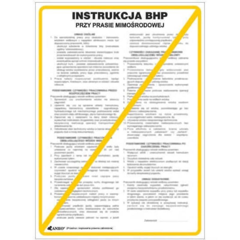 Instrukcja BHP i PPOŻ BHP dla obsługi pras mimośrodowych