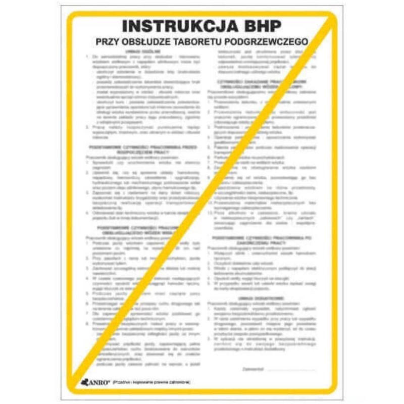 Instrukcja BHP i PPOŻ BHP przy obsłudze taboretu podgrzewczego