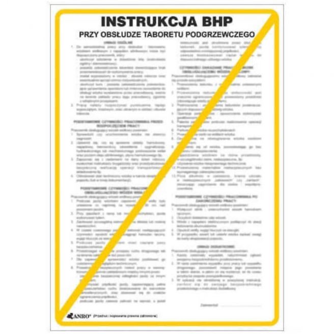 Instrukcja BHP i PPOŻ BHP przy obsłudze taboretu podgrzewczego