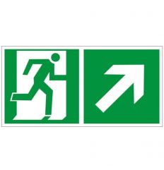 Znak ewakuacyjny KIERUNEK DO WYJŚCIA W PRAWO I GÓRĘ (ZA DRZWIAMI)