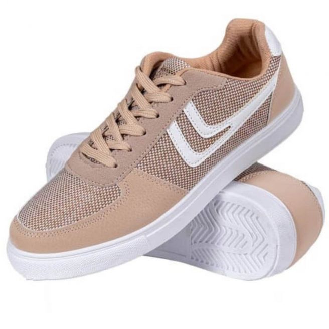 Buty sportowe z siateczki trampki BSCASUAL BEW Reis beżowo-białe