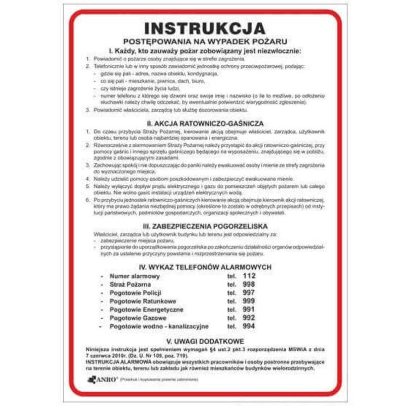 Instrukcja PPOŻ INSTRUKCJA POSTĘPOWANIA NA WYPADEK POŻARU