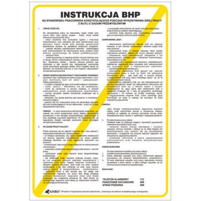 Instrukcja BHP i PPOŻ BHP dla pracowników korzystających z butli z gazami przemysłowymi