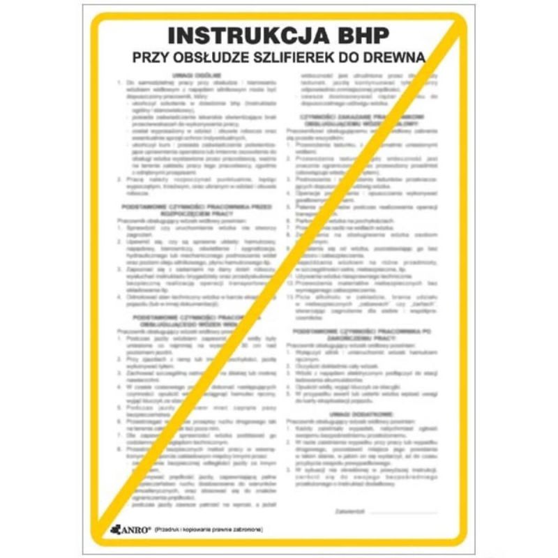 Instrukcja BHP i PPOŻ BHP przy obsłudze szlifierek do drewna