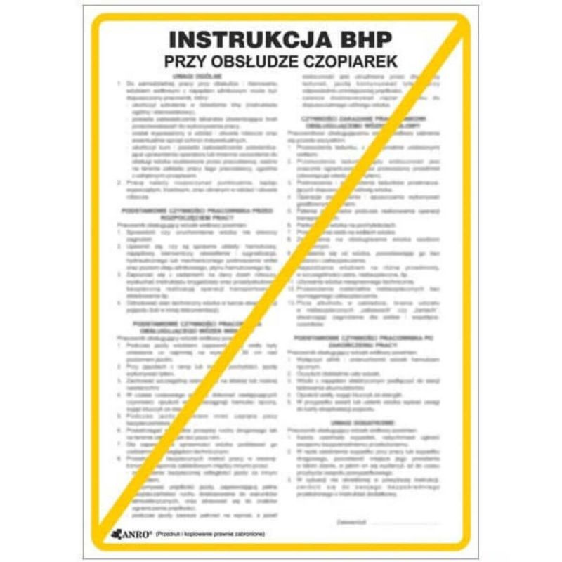 Instrukcja BHP i PPOŻ BHP przy obsłudze czopiarek