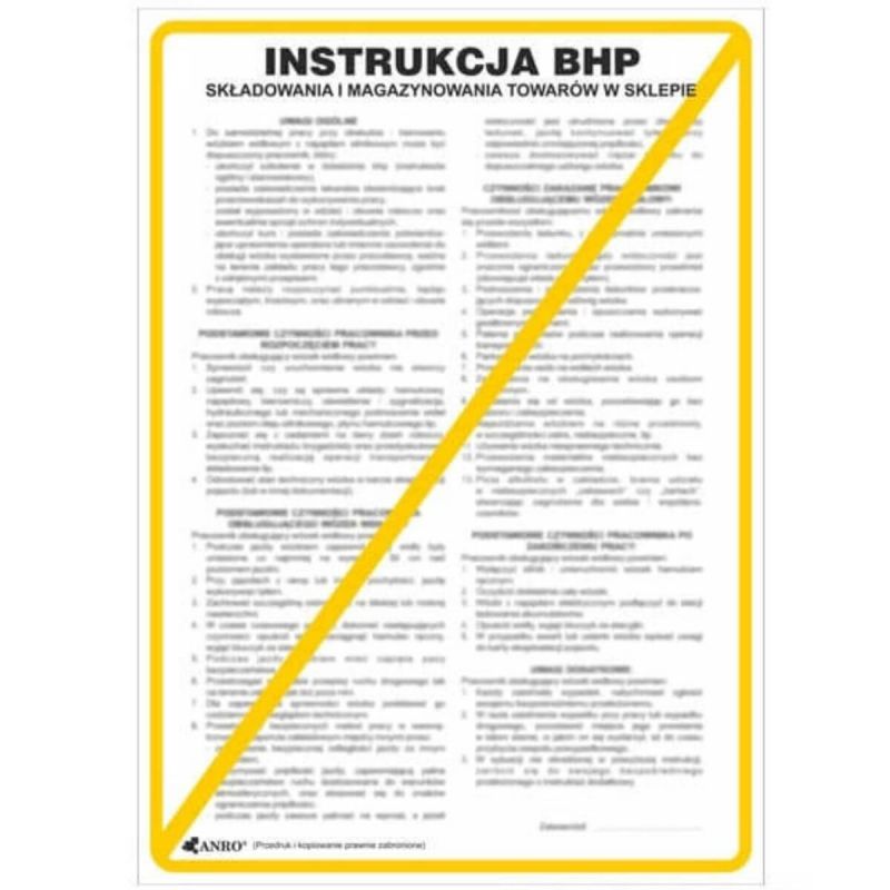 Instrukcja BHP i PPOŻ BHP dla składowania i magazynowania towarów w sklepie