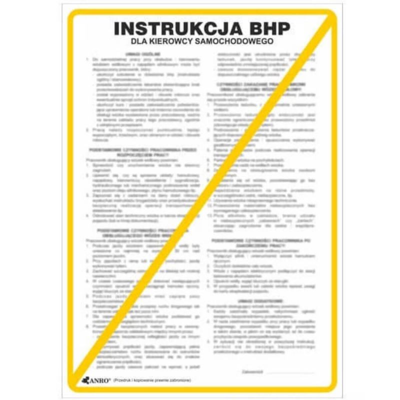 Instrukcja BHP i PPOŻ BHP dla kierowcy samochodowego
