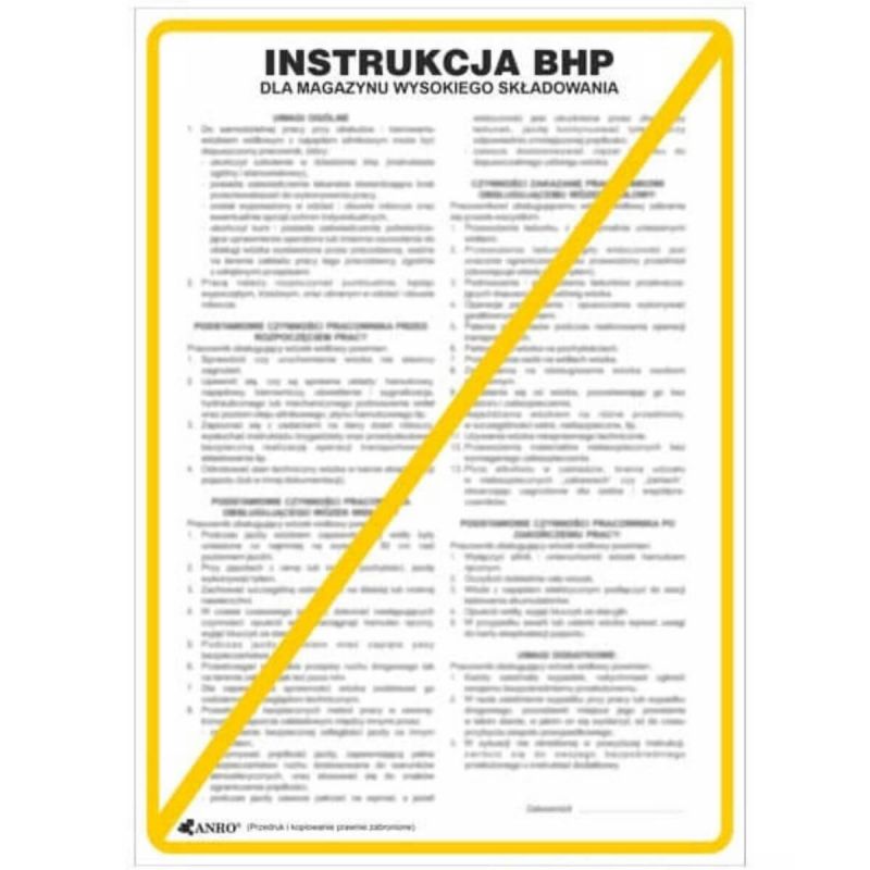 Instrukcja BHP i PPOŻ BHP dla magazynu wysokiego składowania