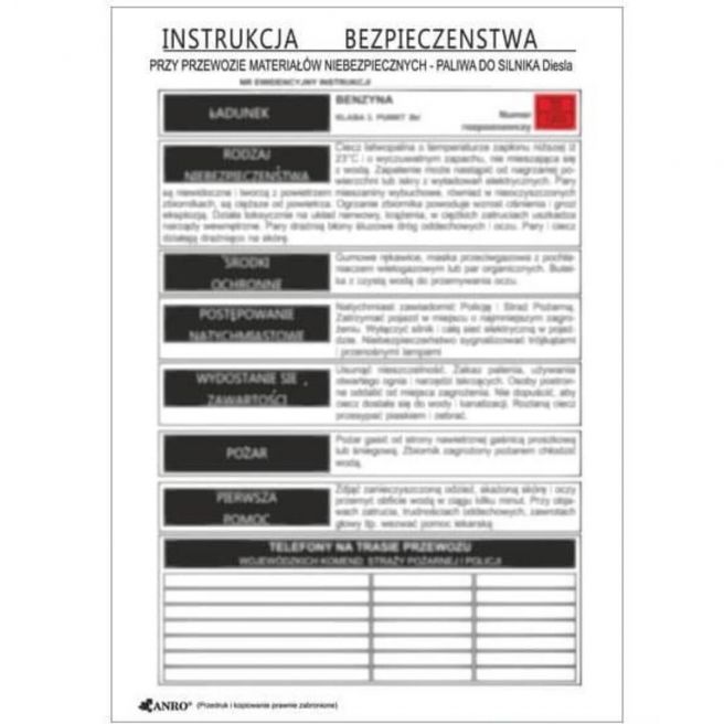 Instrukcja BHP i PPOŻ BHP przy przewozie materiałów niebezpiecznych paliwa do silnika Diesla