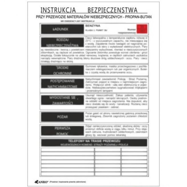 Instrukcja BHP i PPOŻ BHP przy przewozie materiałów niebezpiecznych propan-butan
