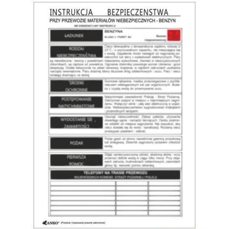 Instrukcja BHP i PPOŻ BHP PRZY PRZEWOZIE MATERIAŁÓW NIEBEZPIECZNYCH BENZYN