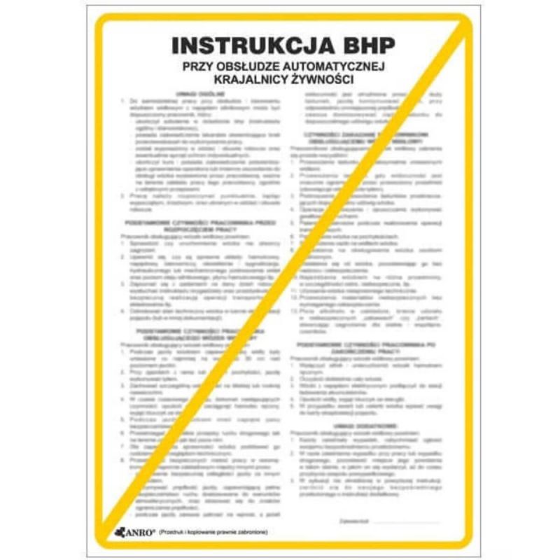 Instrukcja BHP i PPOŻ BHP przy obsłudze automatycznej krajalnicy żywności