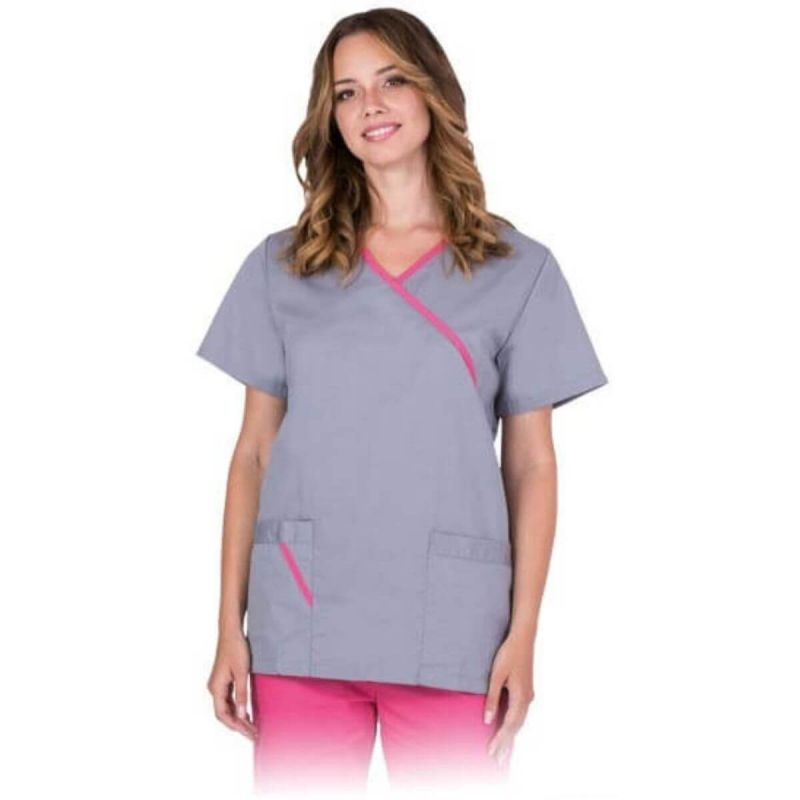 Bluza medyczna z krótkim rękawem damska ARIA-J Reis szaro-różowa