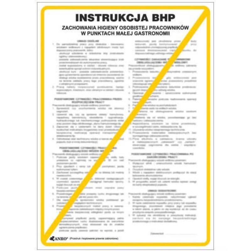 Instrukcja BHP i PPOŻ BHP zachowania higieny osobistej pracowników w punktach małej gastronomii