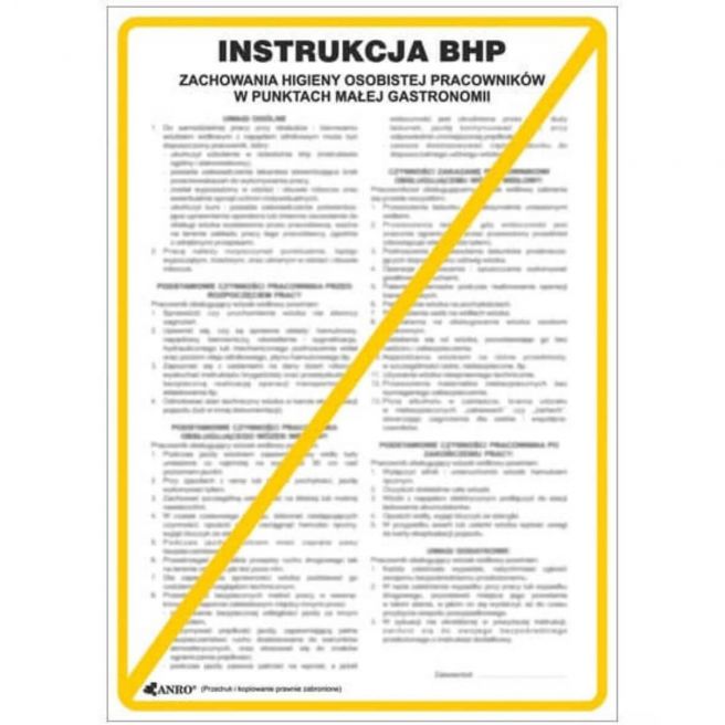 Instrukcja BHP i PPOŻ BHP zachowania higieny osobistej pracowników w punktach małej gastronomii
