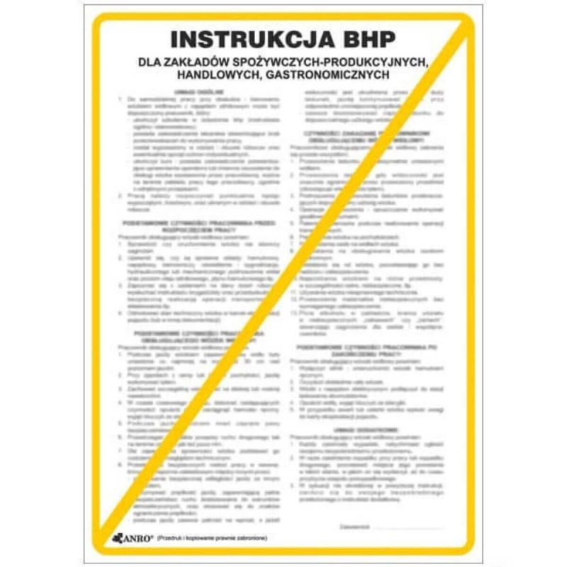 Instrukcja BHP i PPOŻ BHP dla zakładów spożywczych – produkcyjnych, handlowych, gastronomicznych