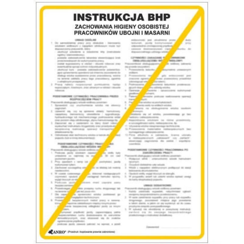 Instrukcja BHP i PPOŻ BHP zachowania higieny osobistej pracowników ubojni i masarni