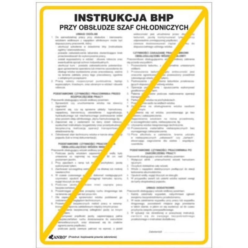 Instrukcja BHP i PPOŻ BHP przy obsłudze szaf chłodniczych