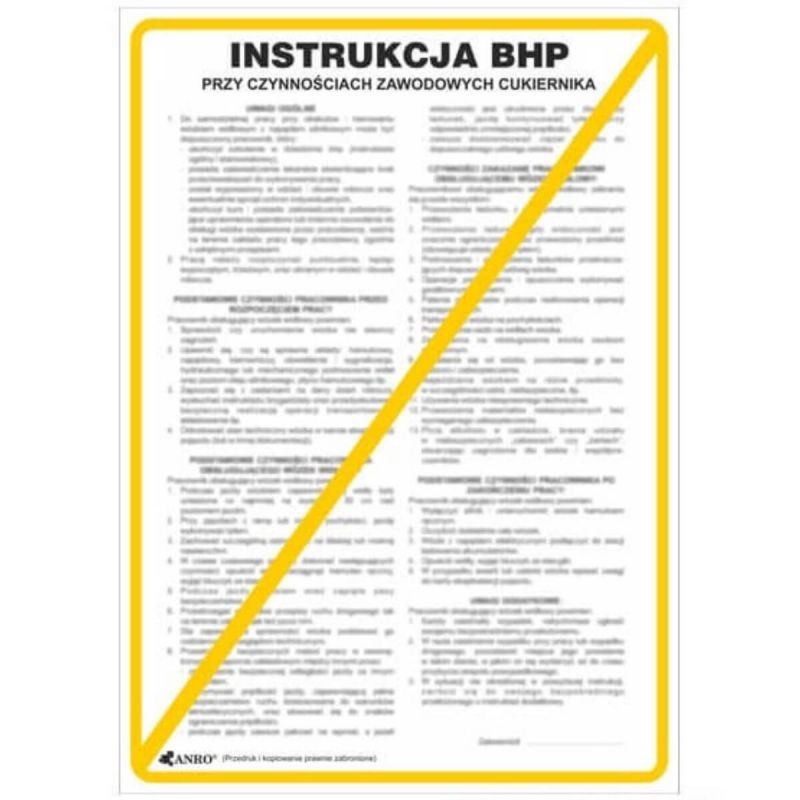 Instrukcja BHP i PPOŻ BHP przy czynnościach zawodowych cukiernika
