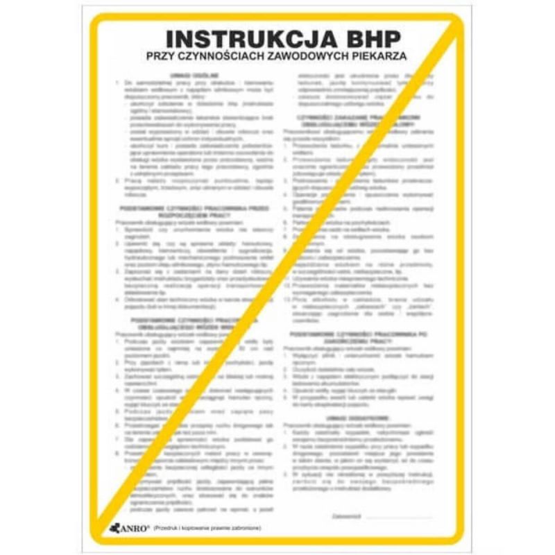 Instrukcja BHP i PPOŻ BHP przy czynnościach zawodowych piekarza