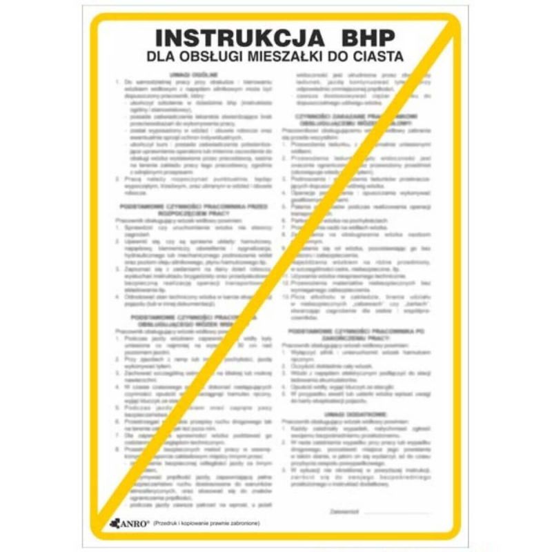 Instrukcja BHP i PPOŻ BHP dla obsługi mieszałki do ciasta