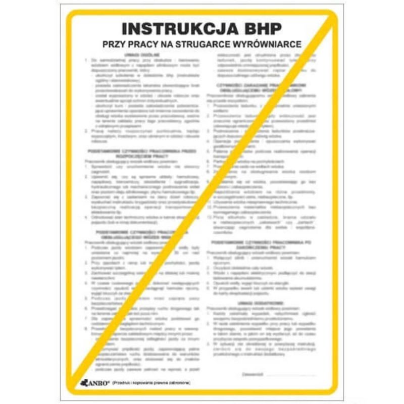 Instrukcja BHP i PPOŻ BHP przy obsłudze strugarki wyrównywarki