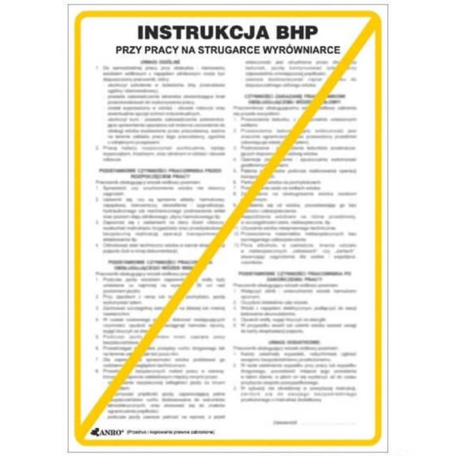 Instrukcja BHP i PPOŻ BHP przy obsłudze strugarki wyrównywarki