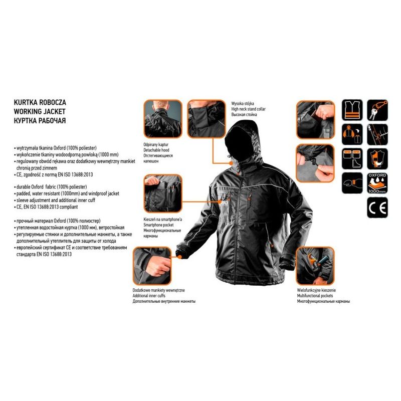 Kurtka robocza ocieplana Oxford 81-570 Neo Tools - czarna