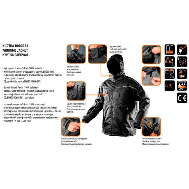 Kurtka robocza ocieplana Oxford 81-570 Neo Tools - czarna