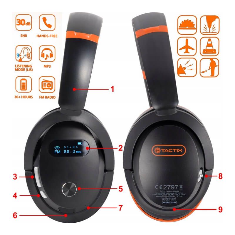 Słuchawki ochronne z radiem FM i Bluetooth Tactix 488134