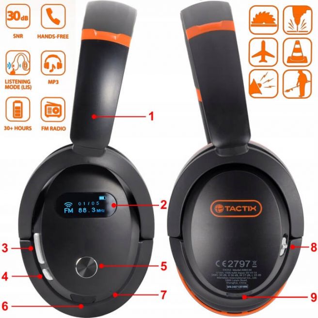 Słuchawki ochronne z radiem FM i Bluetooth Tactix 488134